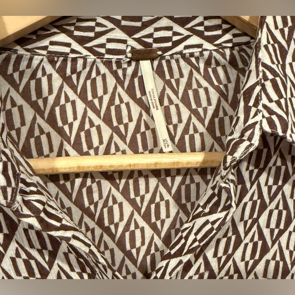 Free People 100% Cotton Gauze Rillo Mini Shirtdress XS Boho Tie Waist Earth Tone - Picture 6 of 11